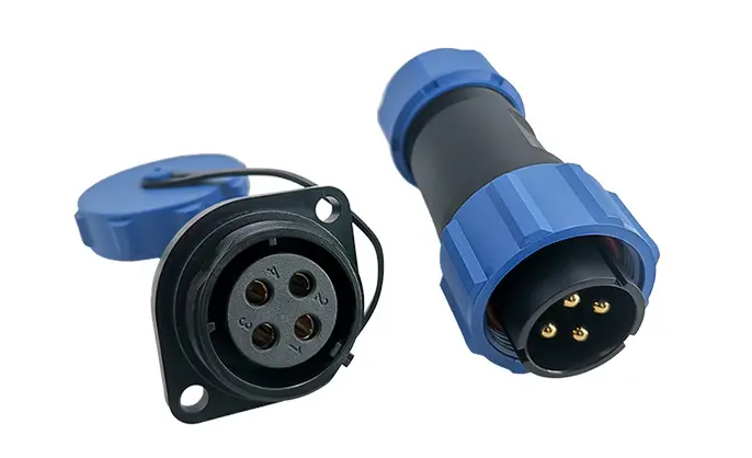SP21 4 Pin Circular Plastic Wire Connector Flange Outdoor Cable Connector IP68