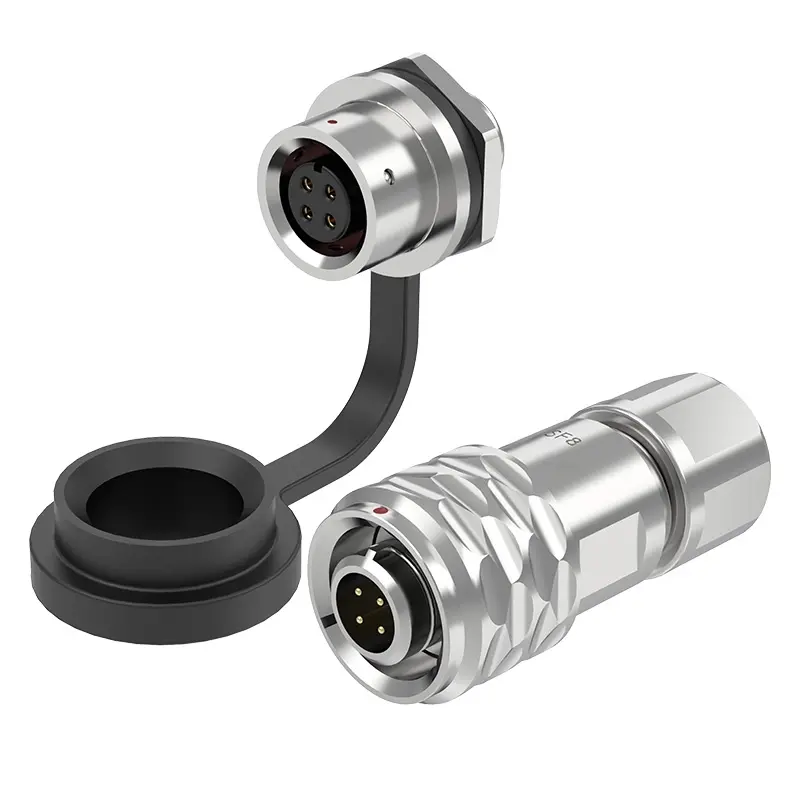 SF8 4 Pin Circular Plug Socket Panel Mount Connector IP67 Push-Pull All Metal