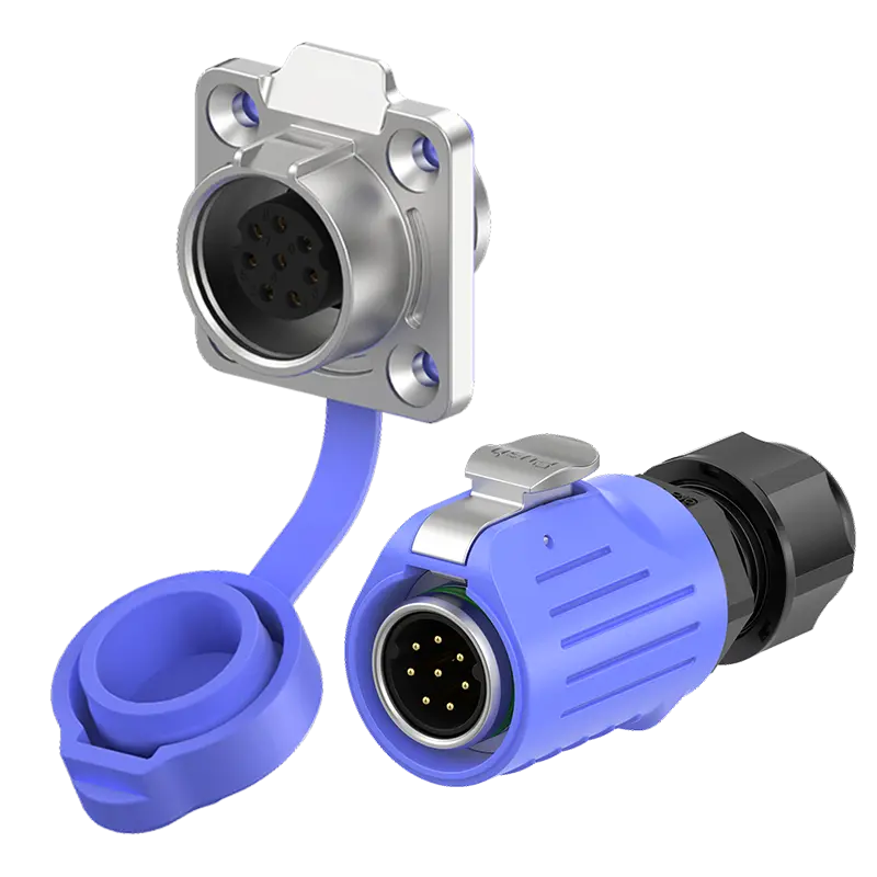 LP16 5A Blue Outdoor Waterproof Wire Connectors Flange 8 Pin Electrical Waterproof Connectors