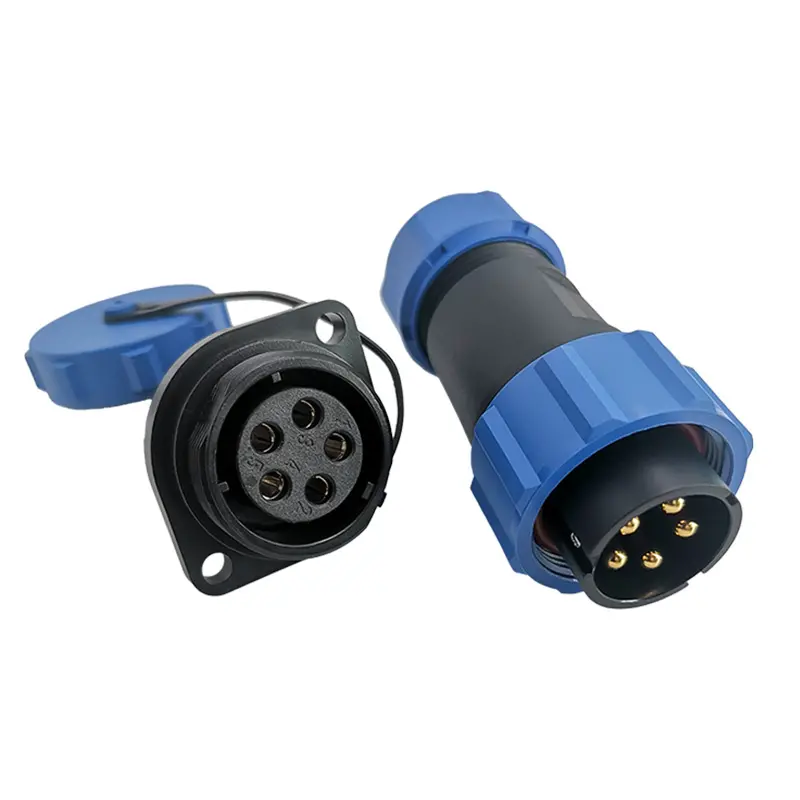 SP21 5A Pin Circular Power Connector Types Flange Outdoor Cable Connector IP68