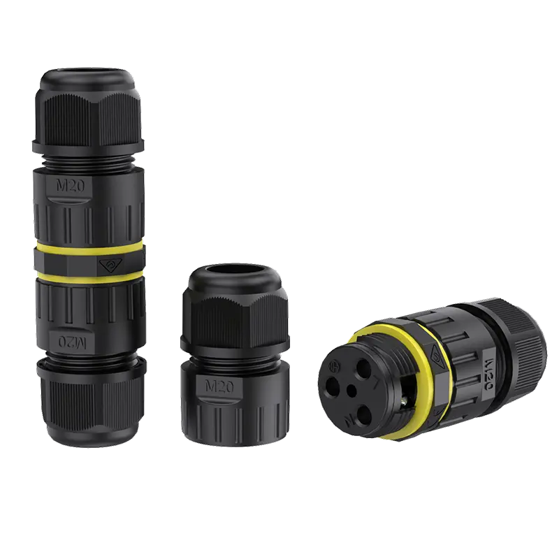 M20 IP68 Waterproof Cable Connector 3 Pin Through Type Screw Waterproof Connector