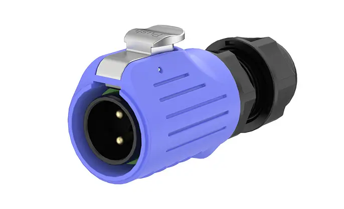 LP20 Blue 2Pin Screw Type Industrial Waterproof Connector 20A Power Flange All Plastic