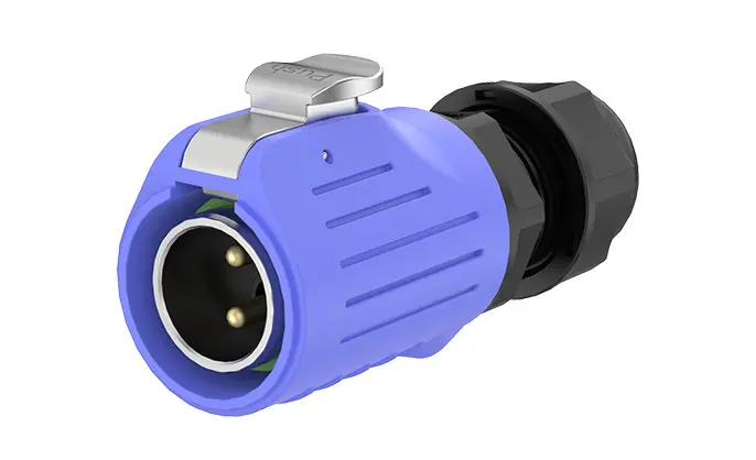 LP20 Blue 2Pin Screw Type Outdoor Waterproof Electrical Wire Connector 20A Power Flange Metal + Plastic