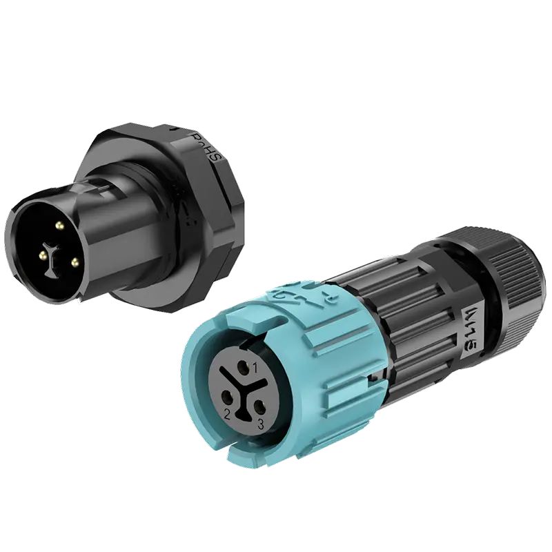 M15MF 3 Pins Screwless Waterproof Cable Connector IP68 Male Female Connector 10A Front Panel Solder Type