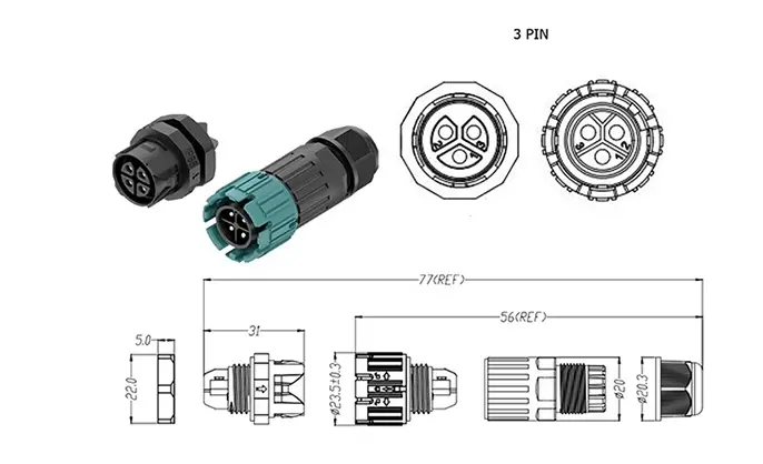 M19MP 4 Pins Cable Connectors Waterproof Rear Panel Male Female Waterproof Connector