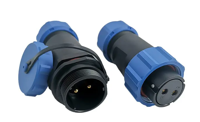 SP21 2 Pin Circular Plug Socket Outdoor Cable Connector IP68 All Plastic