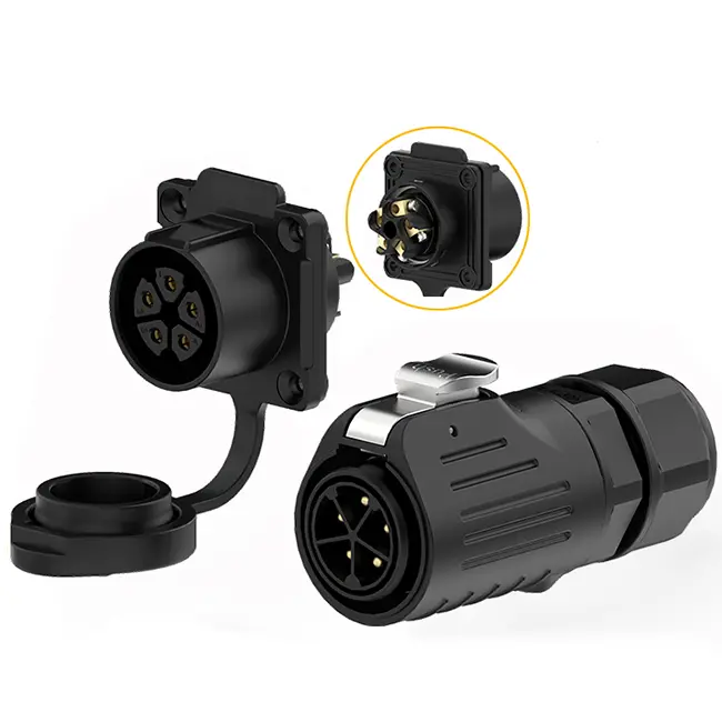 LP24 Outdoor Waterproof Wire Connectors Flange 5 Pin Waterproof Aviation Plug Socket Screw Type All Plastic
