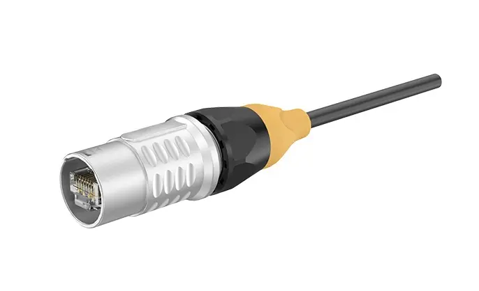 ER- RJ45 Flange Waterproof RJ45 Waterproof Connectors Yellow Buckle Type 90° Double Plug