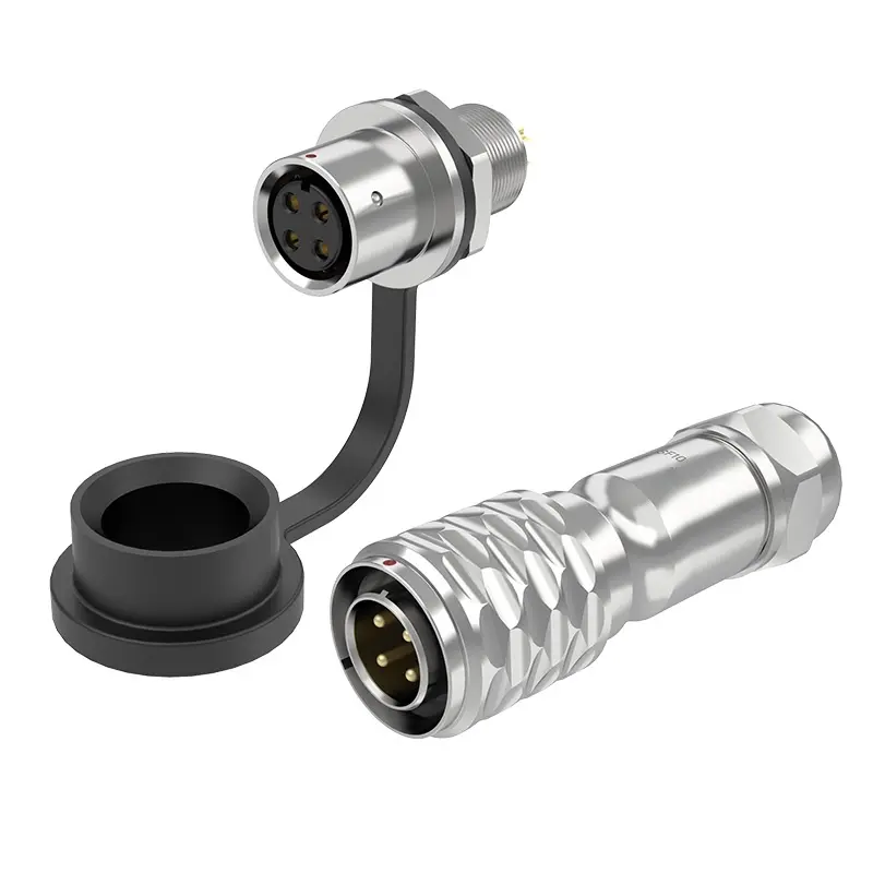 SF10 4 Pin Circular Connector Electrical Panel Mount Connector IP67 Push-Pull All Metal