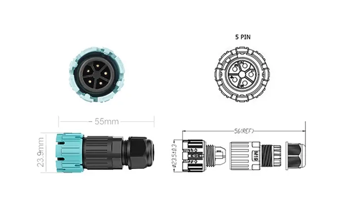 M19MP 5 Pins Cable Connector IP68 Waterproof Rear Panel Male Female Waterproof Connector
