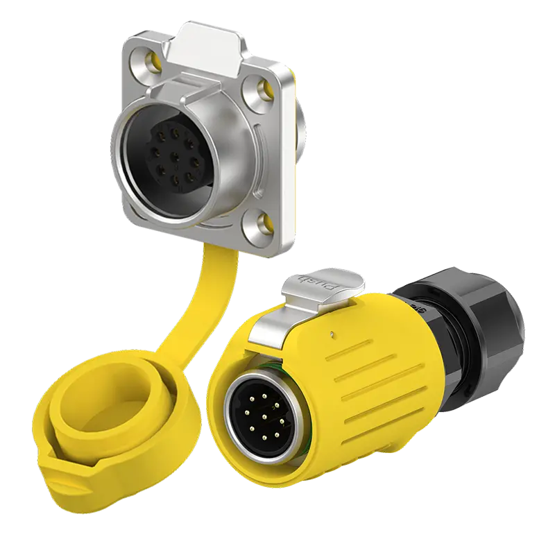 LP16 5A Yellow Waterproof Connector Solder Type Flange 9 Pin Reverse Mounting Aviation Plug Connector Socket Metal + Plastic