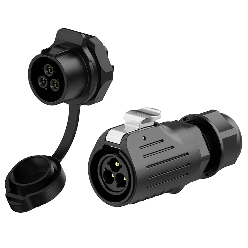 LP20 3Pin Crimping Type Waterproof Plug and Socket Connector Panel All Plastic 25A Power