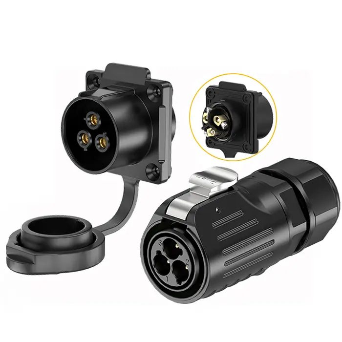LP24 Industrial Waterproof Connector Waterproof Aviation Connector Cable Plug Flange 3 Pin Screw Type All Plastic