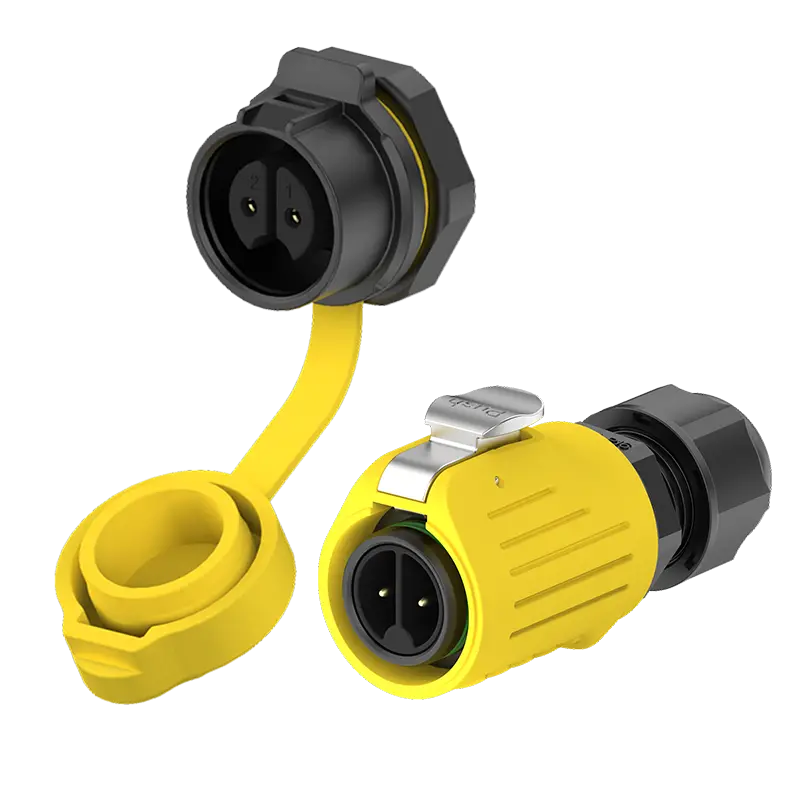 LP16 Panel Mount Yellow 2 Pin Industrial Waterproof Connector Aviation Connector 10A Power All Plastic