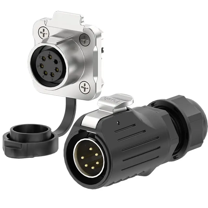 LP20 6 Pin Waterproof Connector Aviation Waterproof Connector Screw Type 10A Power Panel Metal + Plastic