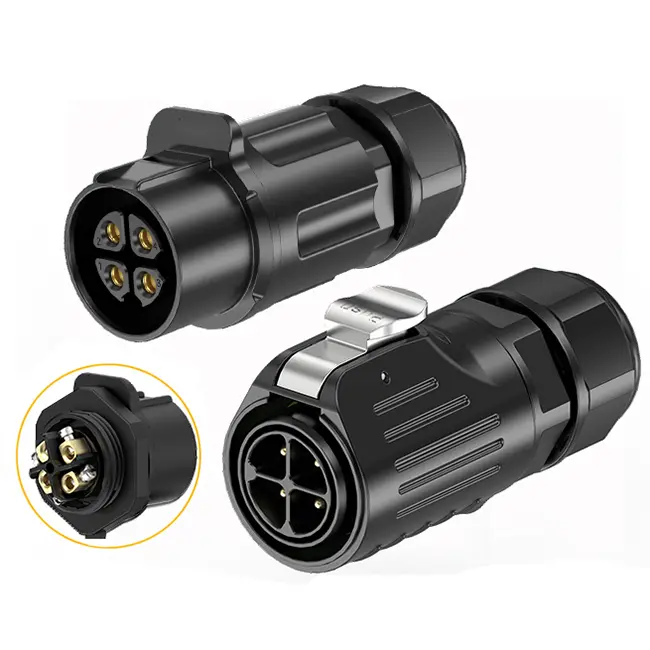LP24 Waterproof Aviation Connector Cable Plug 4 Pin Circular Connector Screw Type All Plastic