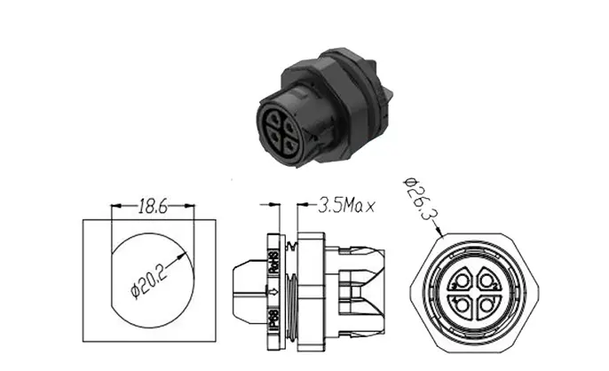 M19MP 4 Pins Waterproof Outdoor Cable Connector Front Panel Male Female Waterproof Connector