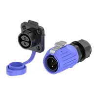 LP20 Blue 2Pin Solder Type Electrical Waterproof Connectors 20A Power Flange All Plastic