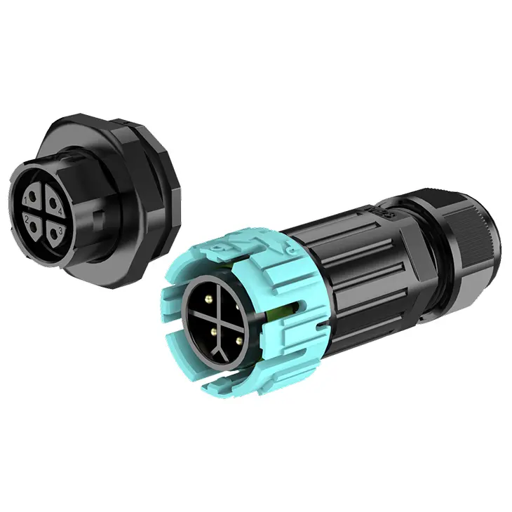 M23MP Screwless Quick Wiring Waterproof Connector 4 Pins Front Panel Male Female Waterpoof Connector IP68