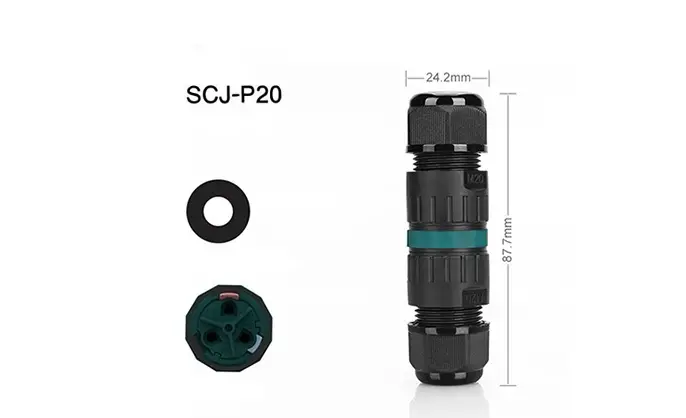 P20 IP68 Screwless Waterproof Cable Connector 2 Pin Through Type Cable Connectors Waterproof
