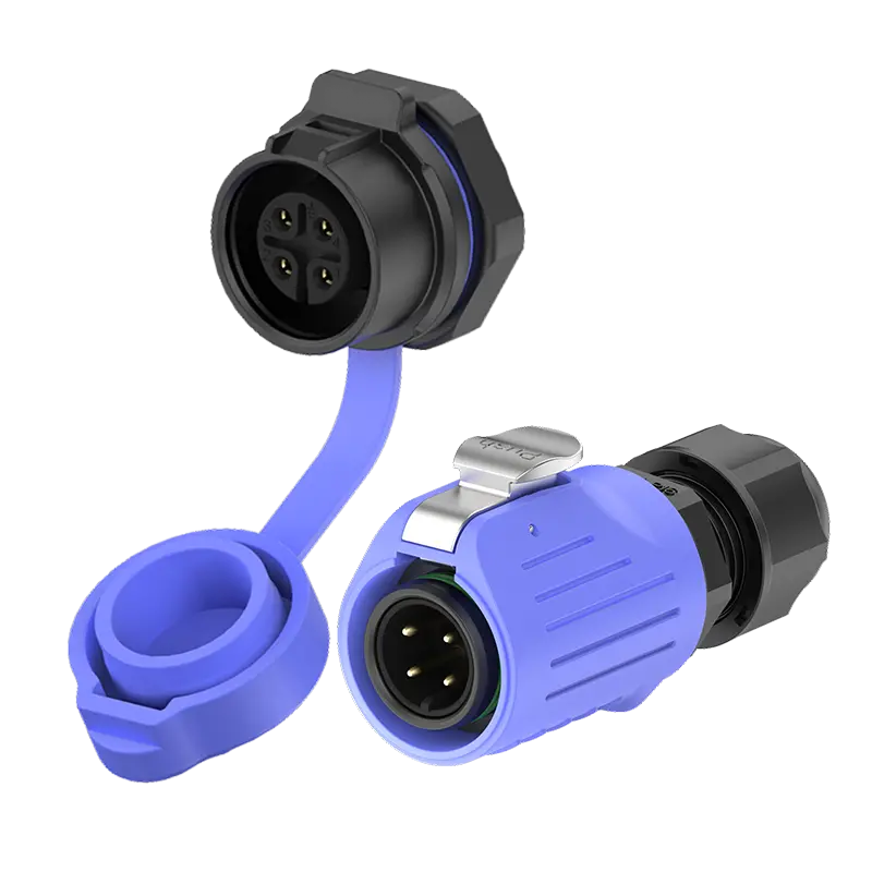LP16 4 Pin Blue Panel Mount Waterproof Plug and Socket Connector 10A Waterproof Aviation Plug All Plastic