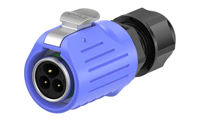 LP16 Blue Outdoor Waterproof Wire Connectors Metal 3 Pin 10A Flange Reverse Mounting