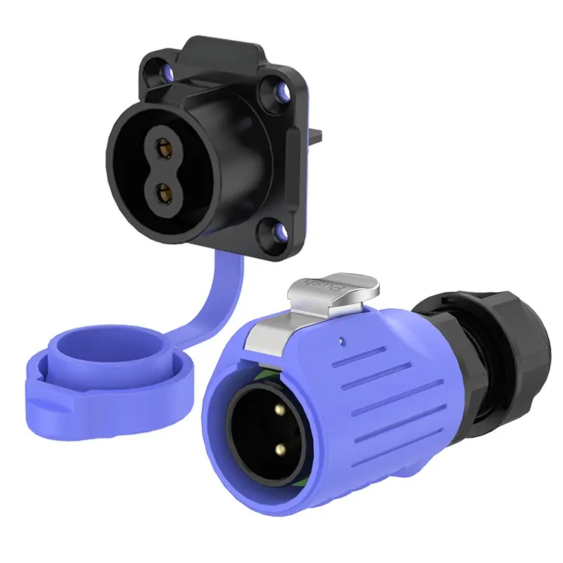 LP20 Blue 2Pin Screw Type Industrial Waterproof Connector 20A Power Flange All Plastic