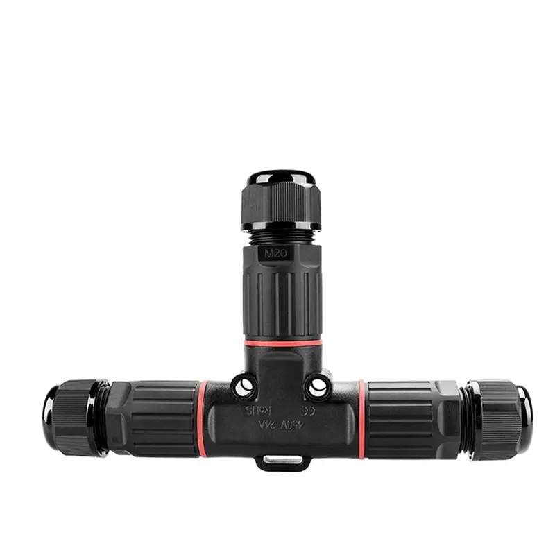 P20T-B02 IP68 Waterproof Cable T-Connector 2 Pin Three Way Type Quick Connect Connectors